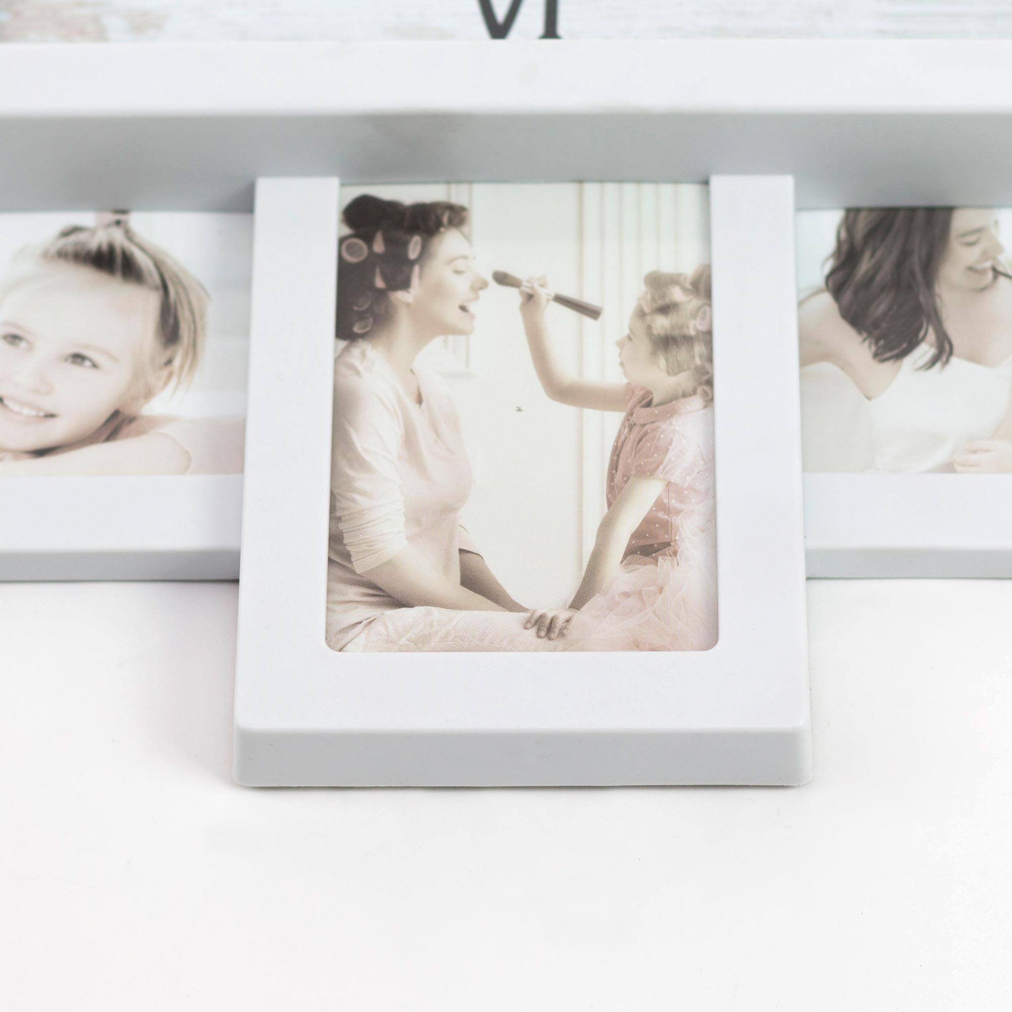 White Farmhouse Shabby-Chic "Together" Picture Frame Wall Collage Clock